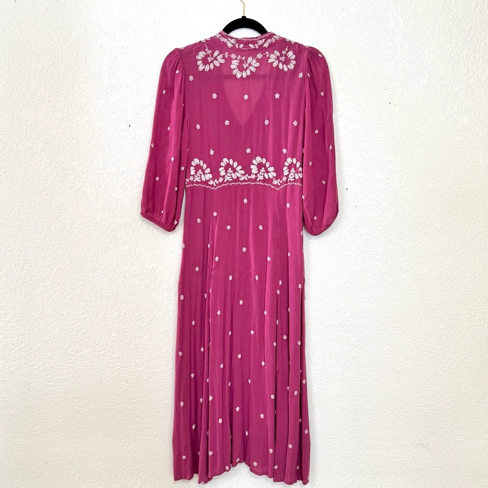 Free People Embroidered Fable Midi Dress - Raspberry Size Small - Picture 9 of 13